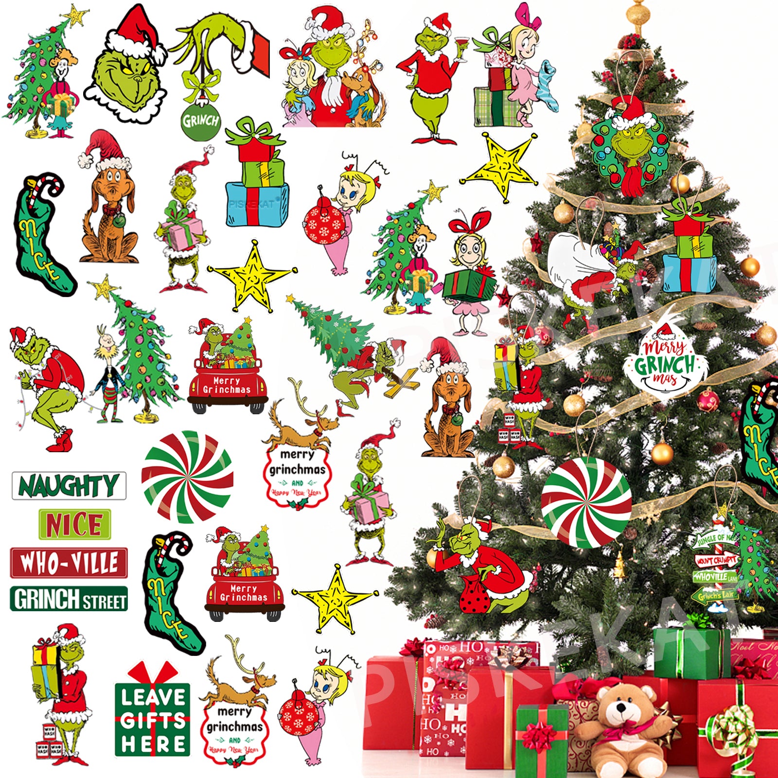 Christmas Grinch Decoration Kit Christmas Tree Topper Themed Party Xmas  Ornament Prop